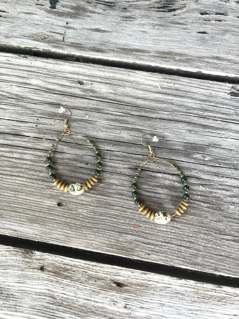 Gold Wire Hoop Earrings with Beaded Details