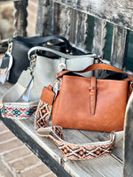 Uptown Buckle Flap Shoulder Bag with Aztec Pattern Strap