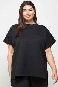 Plus Black Getaway Textured Drop Shoulder Top