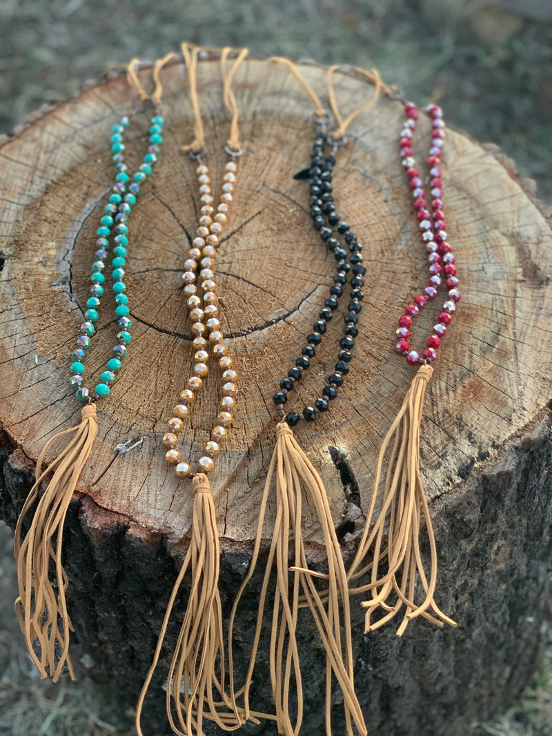 Long Tassel Bead Necklace (Various Colors)