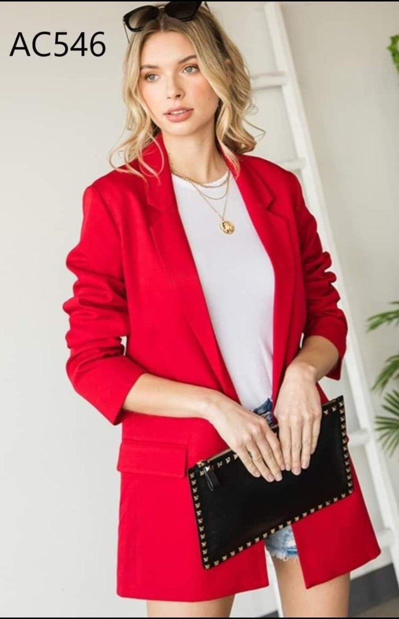 Hannah Red Casual Long Line Blazer