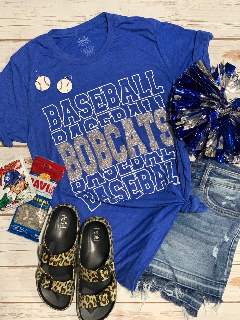 Blue Bobcats Repeat Baseball Tee