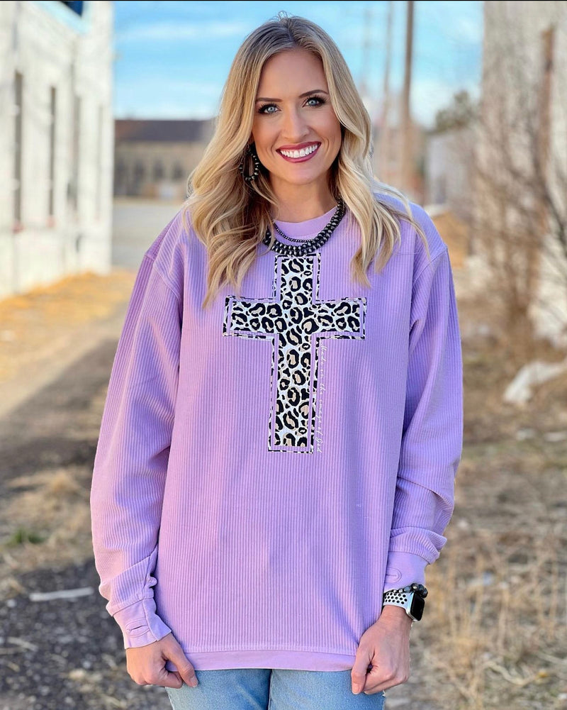 Lavender Leopard Cross Corded Top