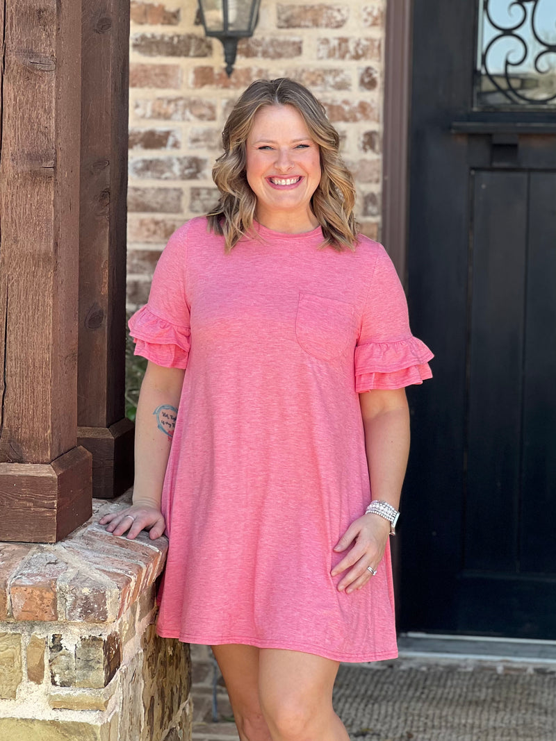 Coral Ruffled Sleeve Dress