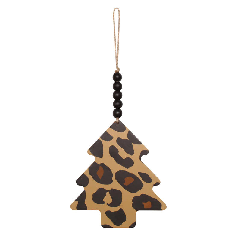 Tree Cheetah Tin Beaded Ornament