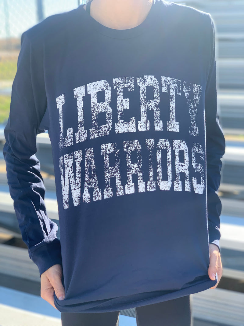 Warriors Distressed Letters Long Sleeve Tee