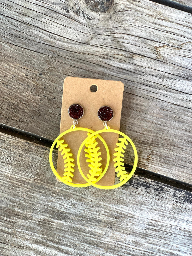 Softball w/Maroon Druzy Earrings