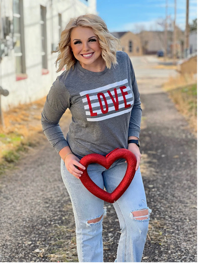 LOVE in Red Glitter Long Sleeve