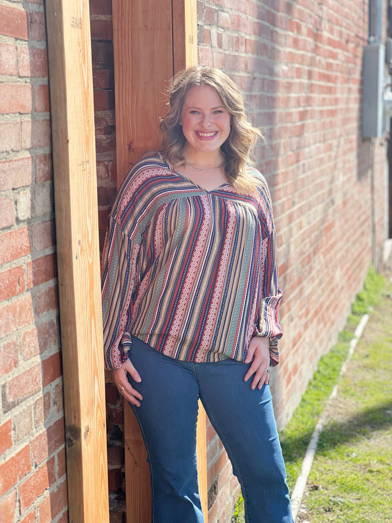 Ava Navy Mixed Print Blouse