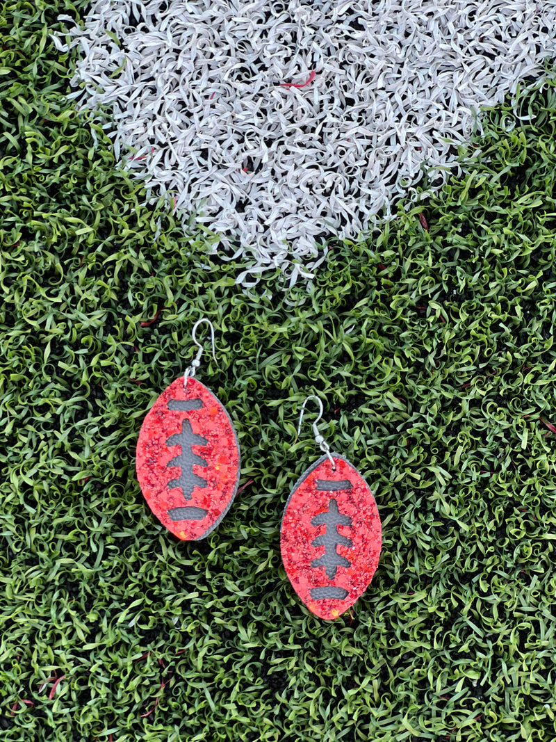 Red & Grey Custom Football Earrings