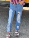 Youth Distressed Light Wash Frey Bottom Crops