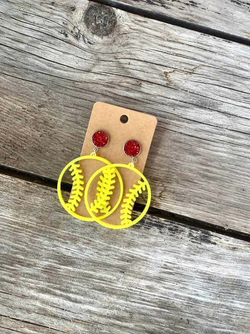 Softball w/Red Druzy Earrings