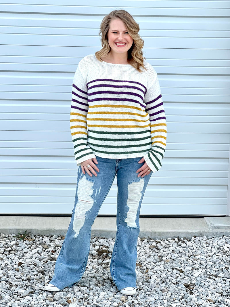 Loose Fit Multi Color Striped Sweater