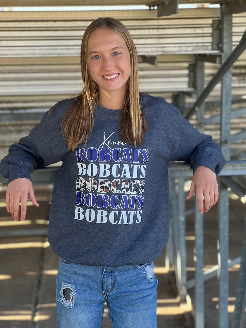 Krum Bobcats Leopard Stacked Sweatshirt