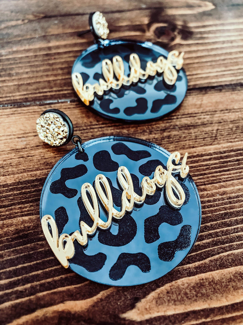 Bulldogs Etched Leopard Earrings