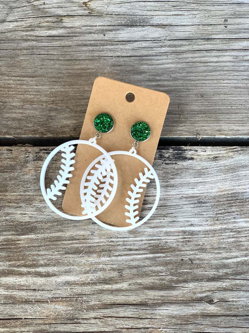 Baseball w/Green Druzy Earrings